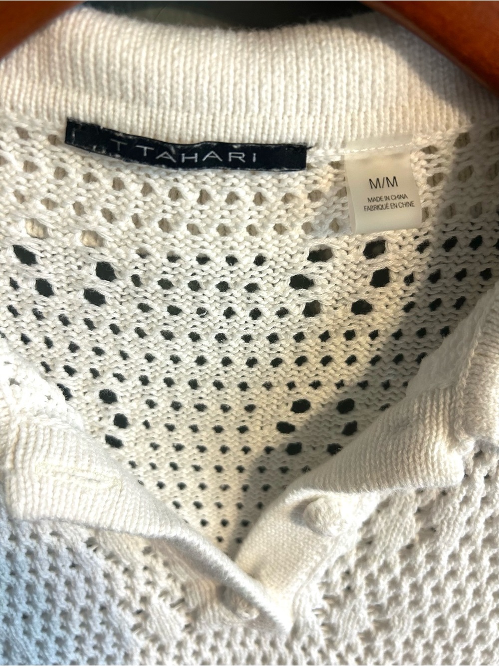 Tahari White Crochet Short Sleeve Polo Top - Picture 3 of 6
